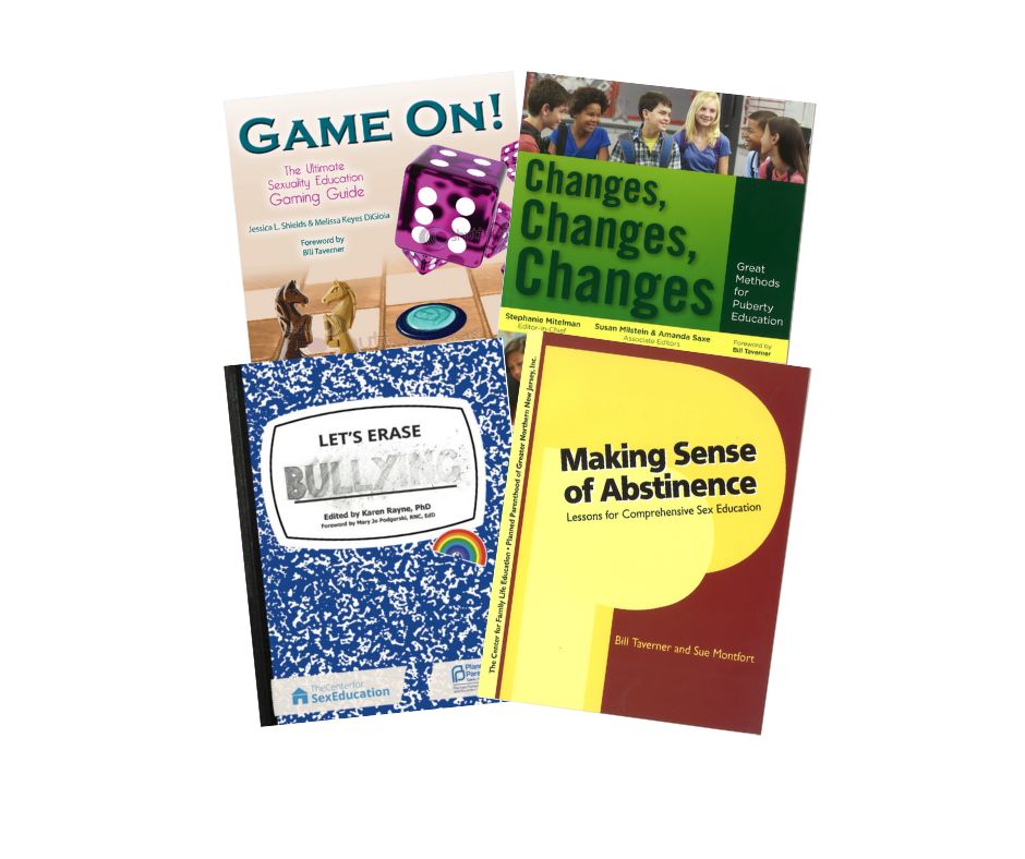 Kit features the cover images of Let's Erase Bullying, Making Sense of Abstinence, Changes, Changes, Changes, and Game On!